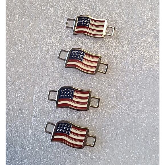 Lot Set of 4 Red Wing Shoe Co 1" Metal Boot Lace Keepers American Flag - Picture 1 of 3